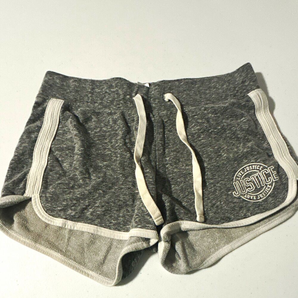 Justice Active Girls Athletic Shorts Heather Gray/White Logo Drawstring Size 10